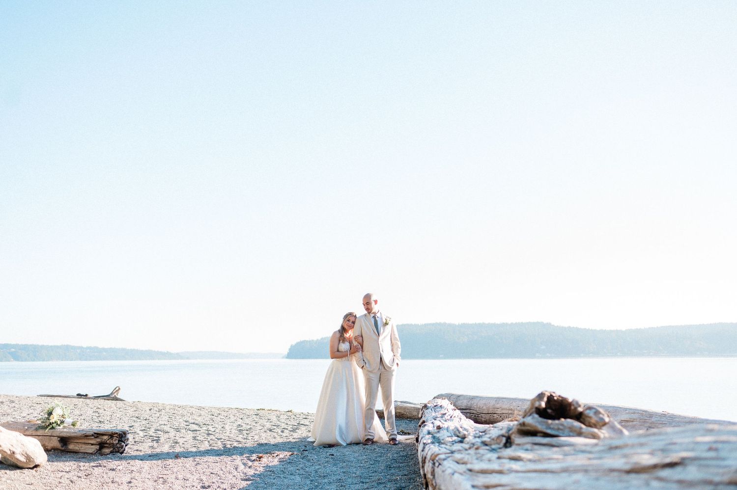 Couple after eloping on Owen Beach, Tacoma, WA.