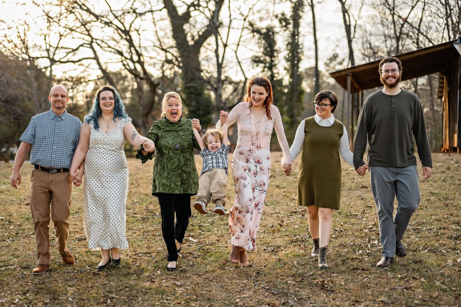 Family walking candidly together having a fun time.