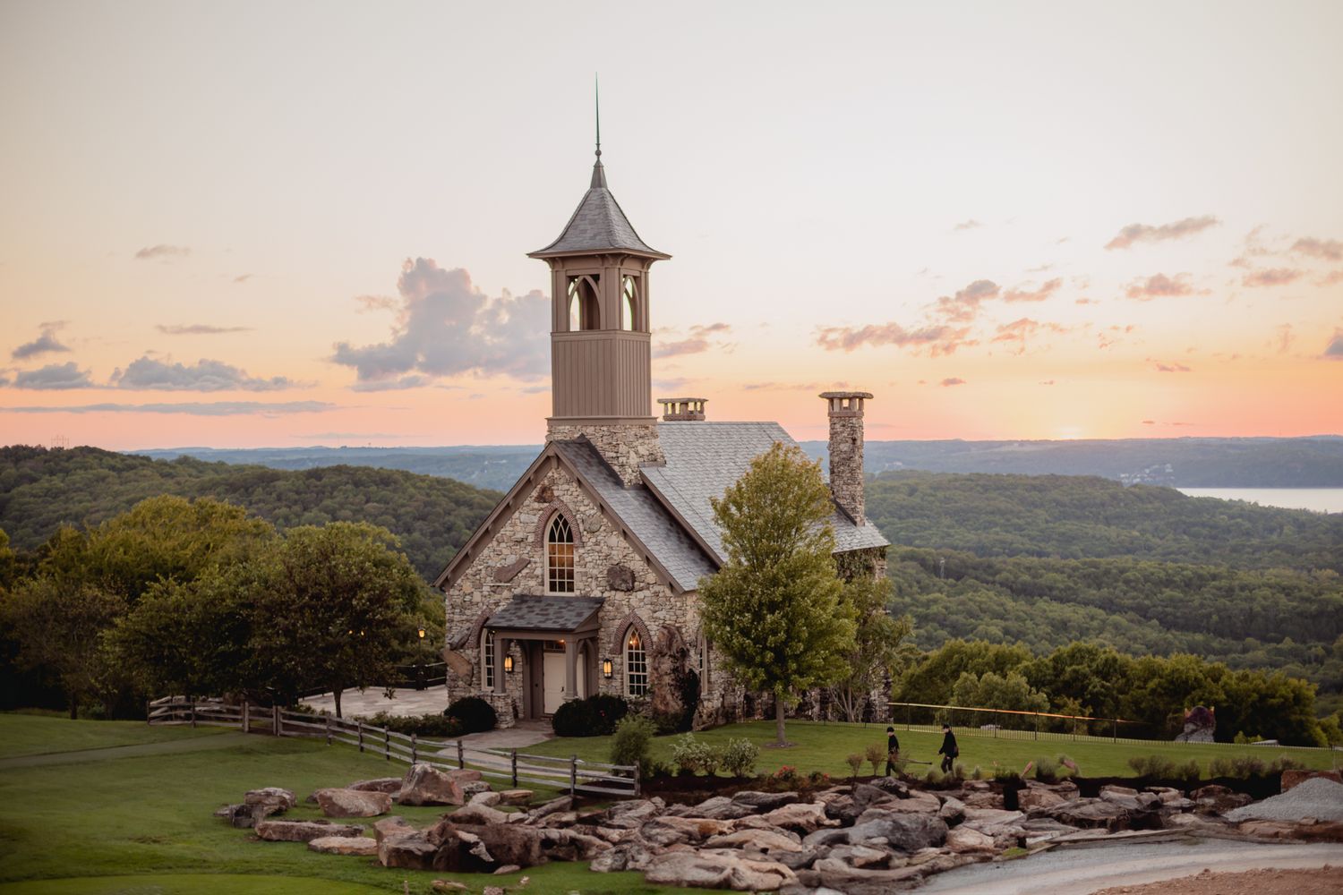 Top of the Rock chapel and sunset view, popular proposal and wedding venue in Branson, Missouri.