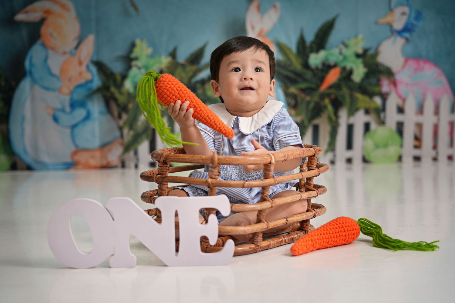 Cute first birthday celebration captured in a cake smash photoshoot Dubai