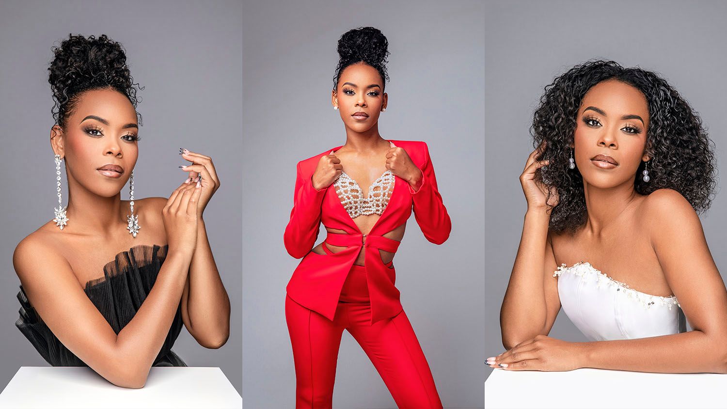 I-shila benita miss supranational bonaire is posing in a series of outfits for a portrait by felicia schuette