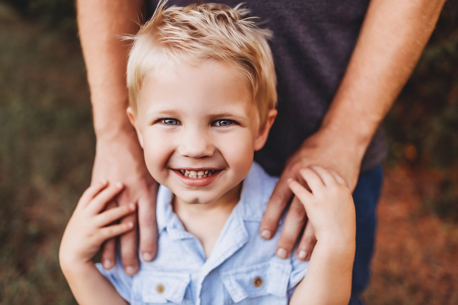 A series of candid outdoor photo portraits showing joyful expressions against a natural autumn background.