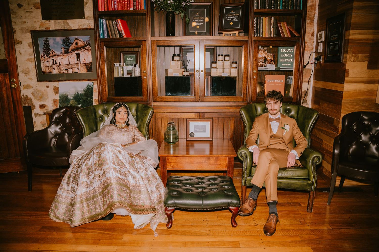 Bride and groom in a vintage library - Adelaide wedding planning checklist and photography tips by Purple Bird Photo & Video