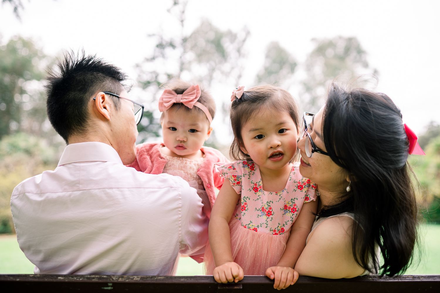 A collage of family moments showing affection and joy during an outdoor photoshoot in nature in Melbourne by a family photographer.