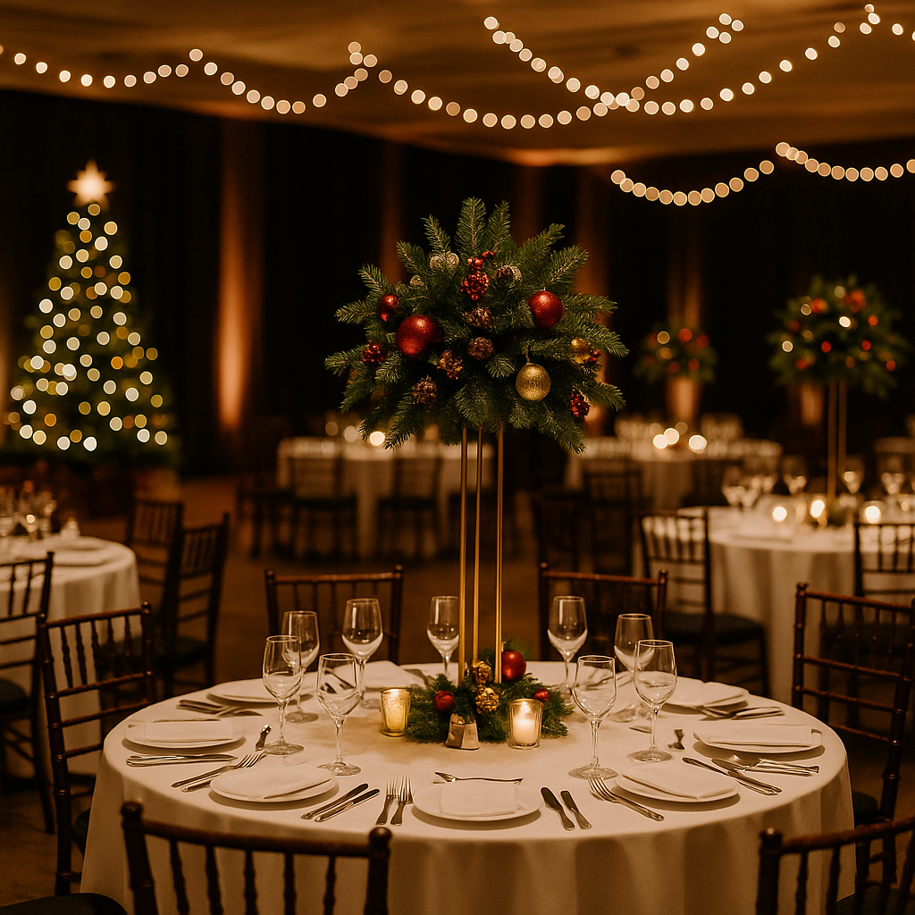 A couple shares a joyful moment while mingling at an evening event with champagne glasses.