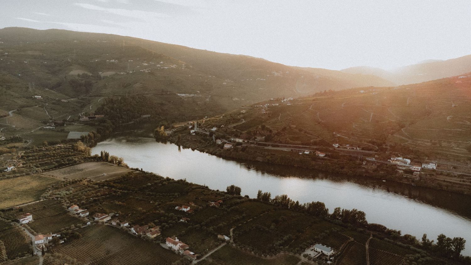 aerial view of the Douro valley in Portugal at sunset