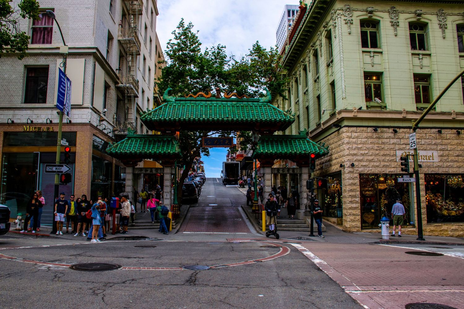 Ornate Chinese gateway arch marks entrance to San Francisco's Chinatown.