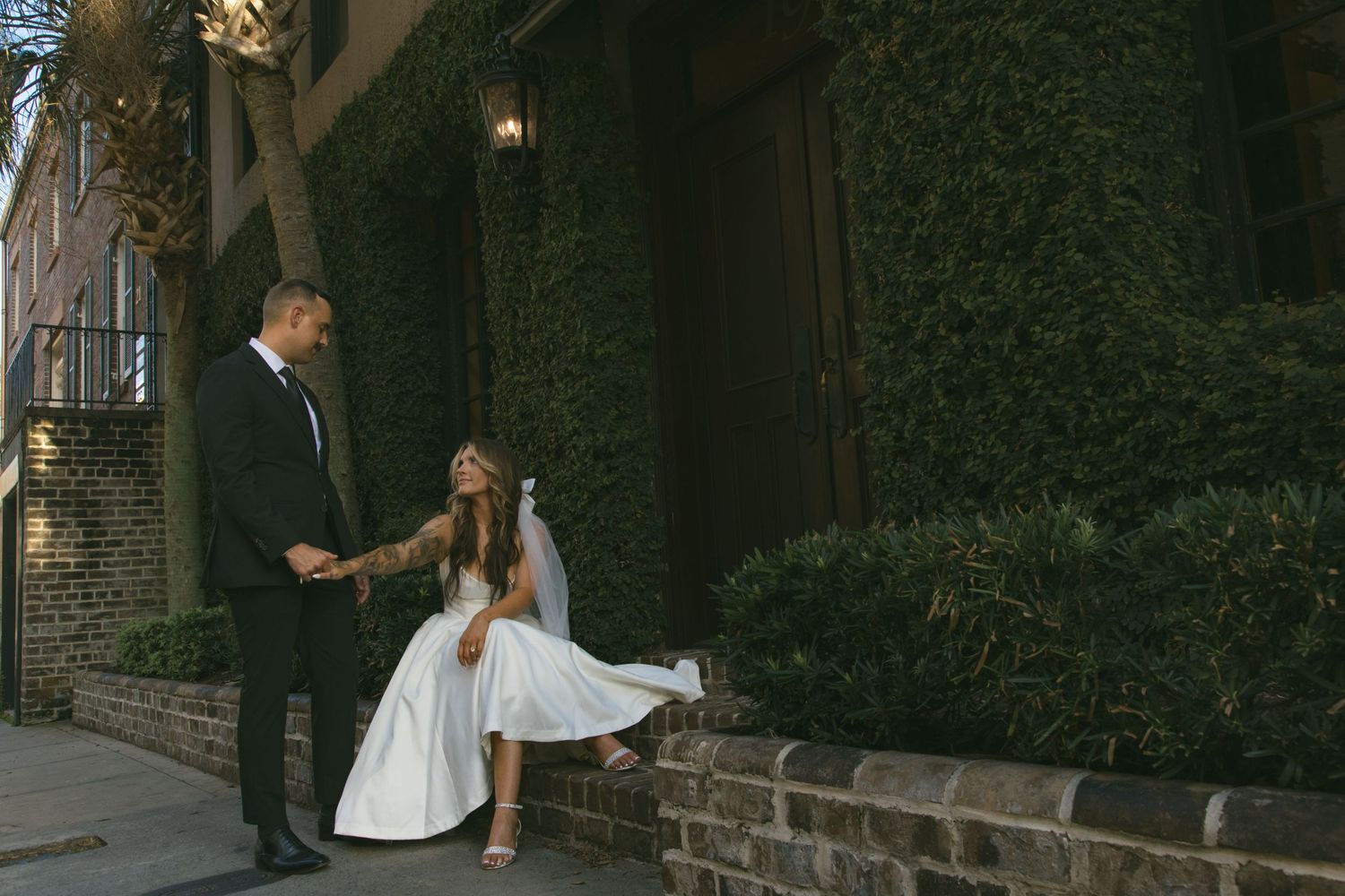 elopement couple downtown courthouse wedding attire outdoors north carolina