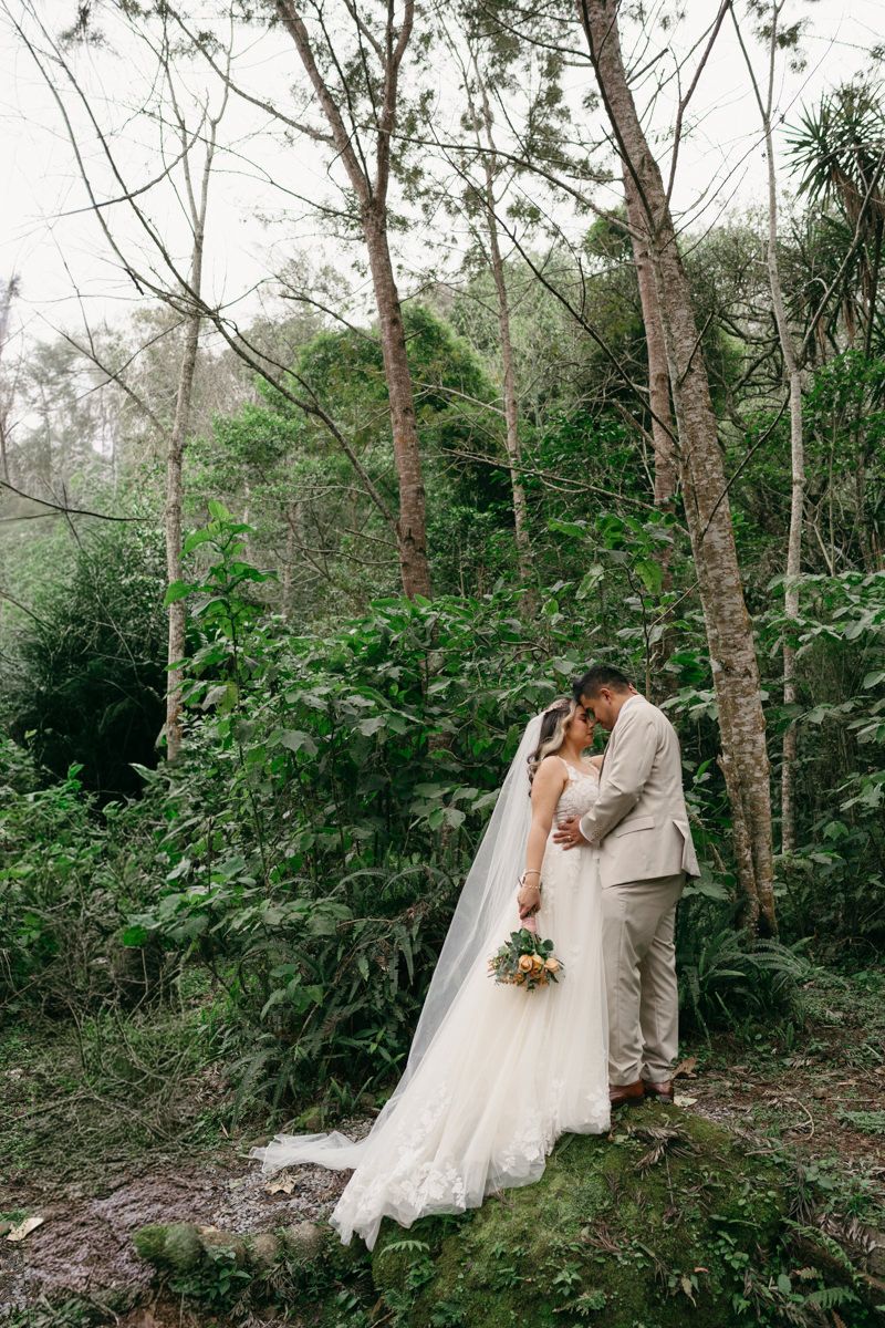 Retrato de boda en el bosque de Xalapa, Veracruz; ceremonia cristiana en Gotas de Luna capturada por Luiz del Rio para novios de Guadalajara