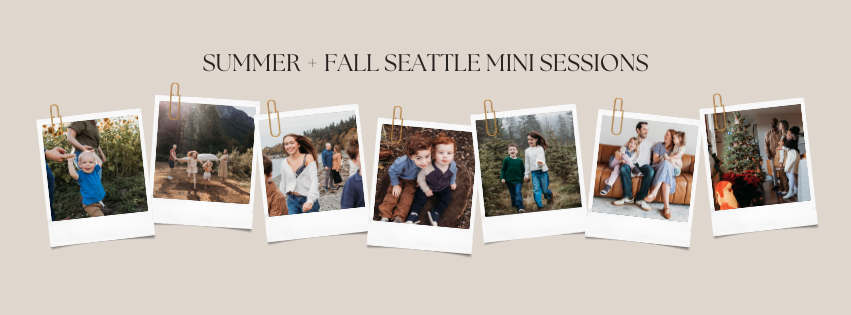 Four outdoor family photography scenes displayed in a grid showing fall mini sessions by Sound Roots Photography.