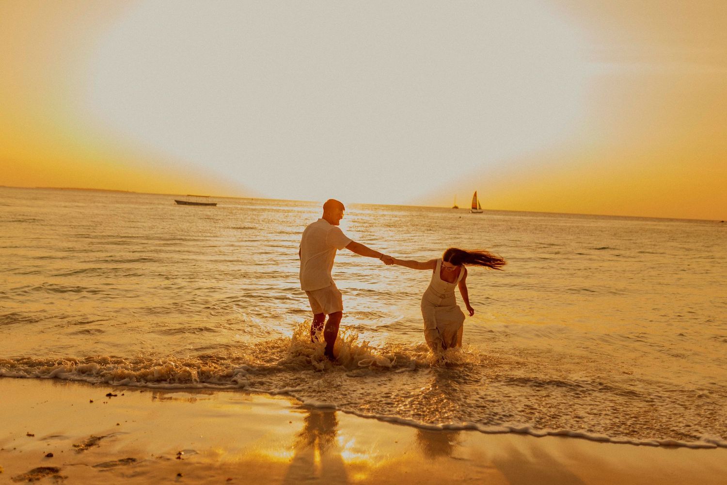 Elegant couple portrait on a private Zanzibar beach