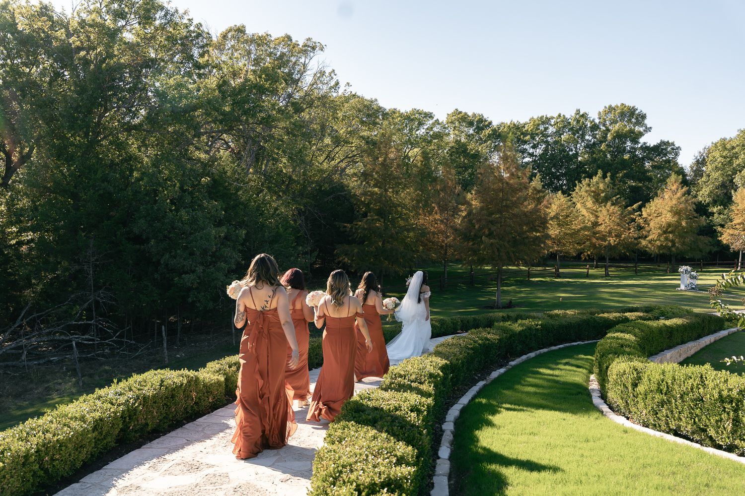 Dallas Fort Worth luxury wedding planning timeline bridesmaids and bride floral portrait