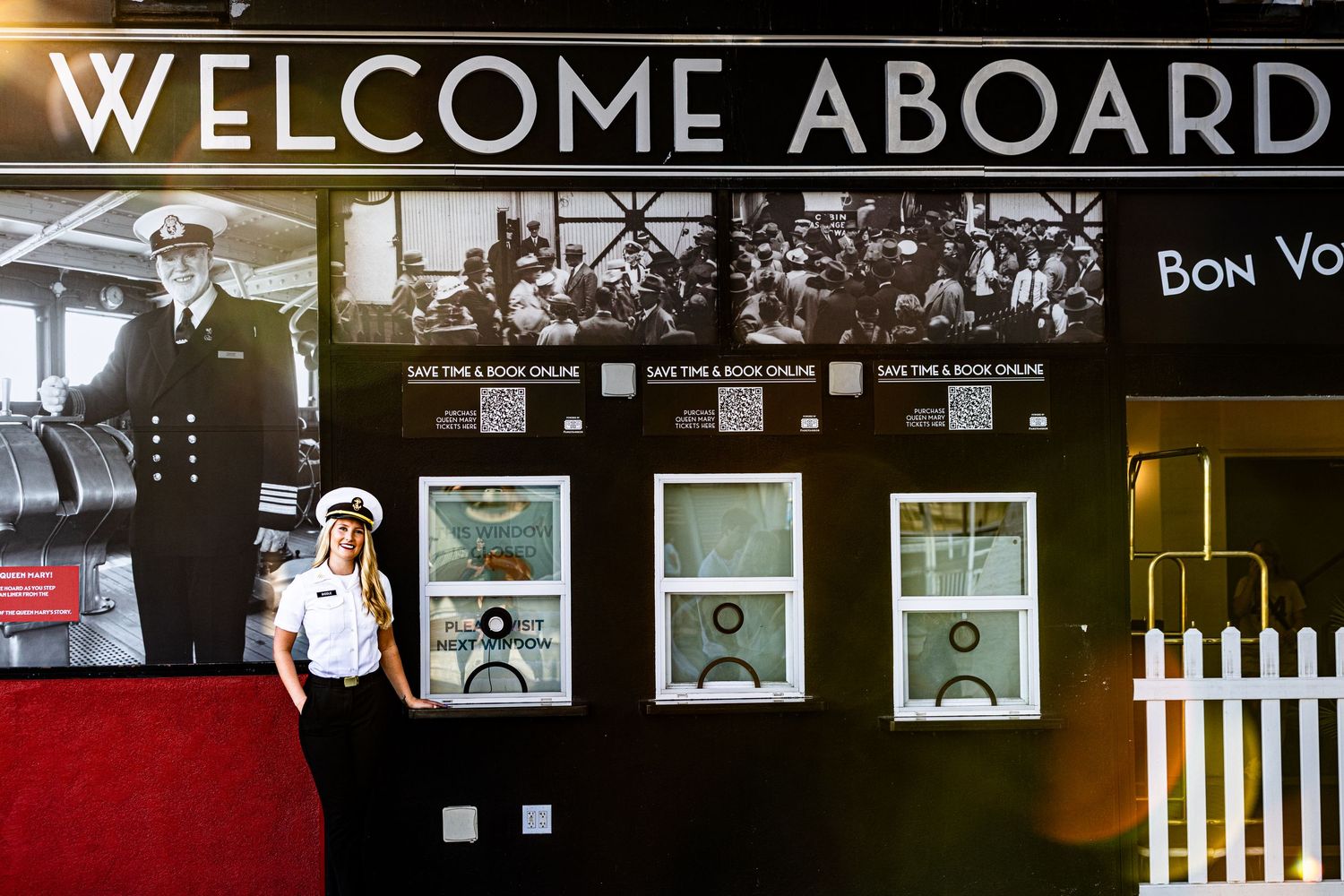A series of train-themed welcome signs and decorative elements displayed in a collage format.
