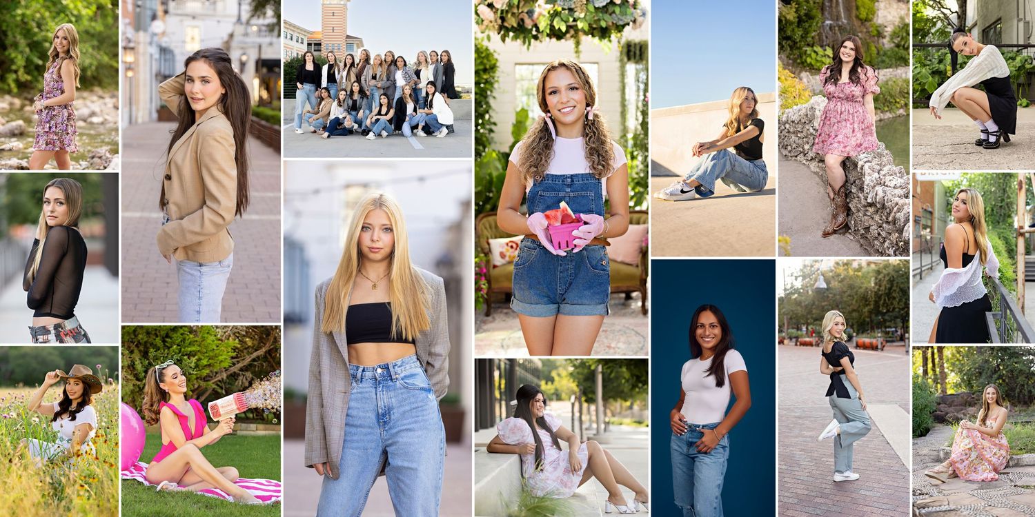 A collage of casual summer fashion photos showing clothing, accessories and lifestyle shots in bright outdoor settings.