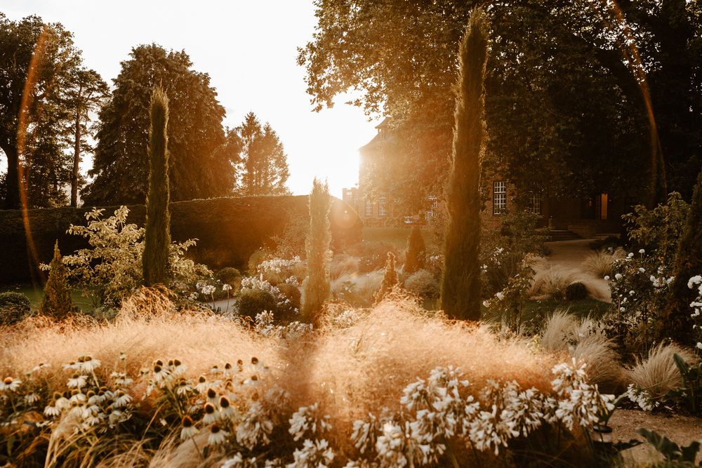 Sant Ffraed House during golden hour on a summer's evening by Sant Ffraed House Wedding Photographer Neil Williams Photography.