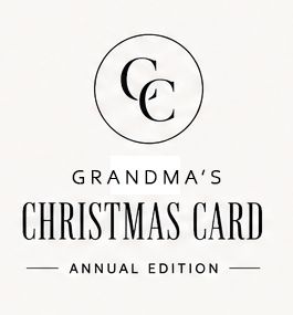 Grandma's Christmas Card Annual Edition logo with elegant CC monogram in circular frame.