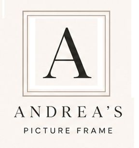 Andrea's Picture Frame logo featuring a large decorative letter A inside an elegant bordered square frame.