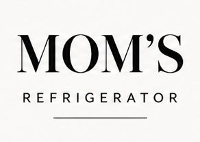 Mom's Refrigerator logo featuring bold serif typography on a clean white background.