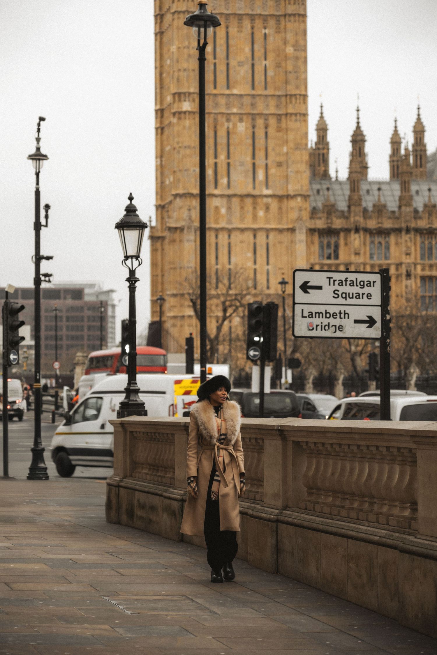 A sequence of five photos showing Westminster Bridge and Big Ben in London with diminishing figures in the distance.