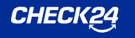Blue and white Check24 company logo with rounded corners and text displayed on a dark background.
