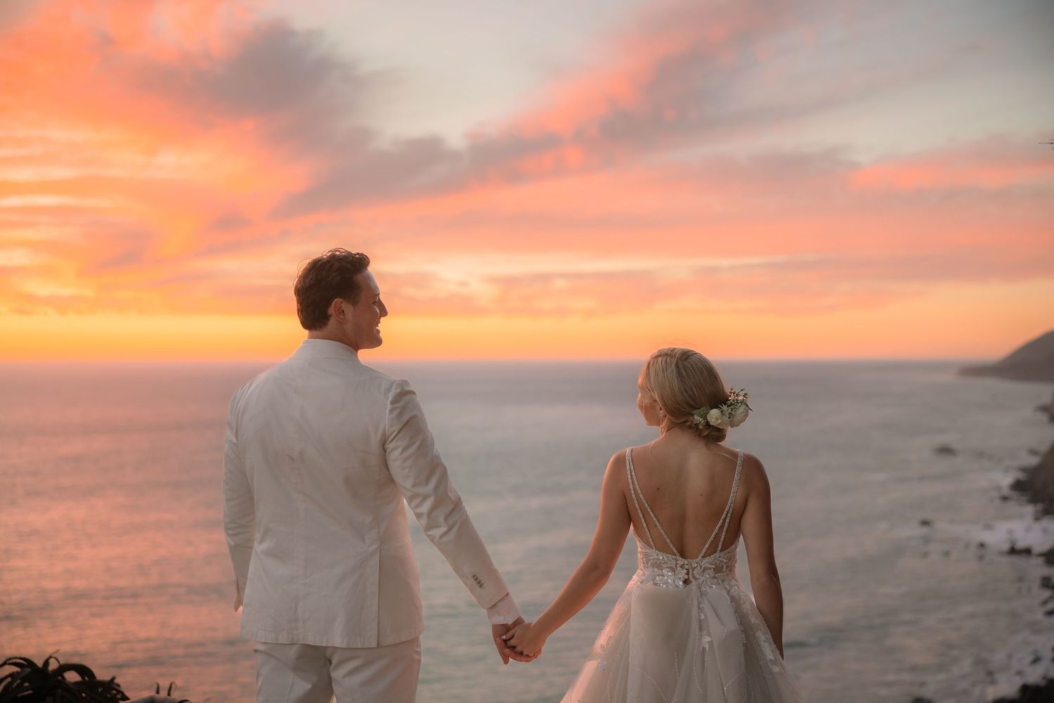 Big Sur Wedding Under a sunset at Ragged Point