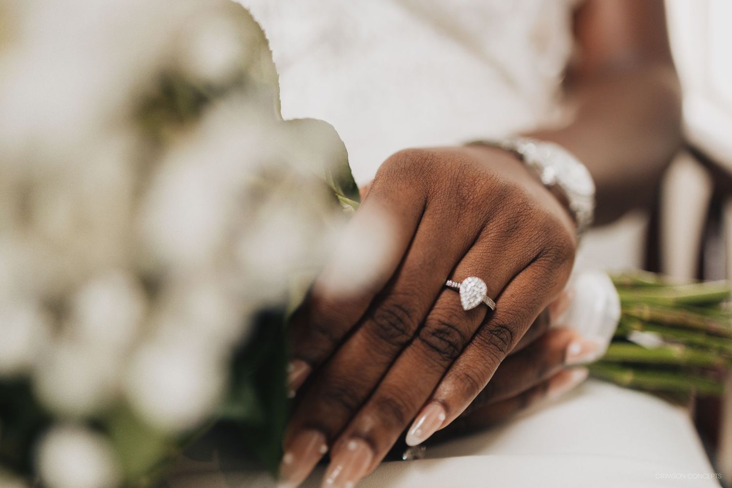 Close-up of wedding ring bride