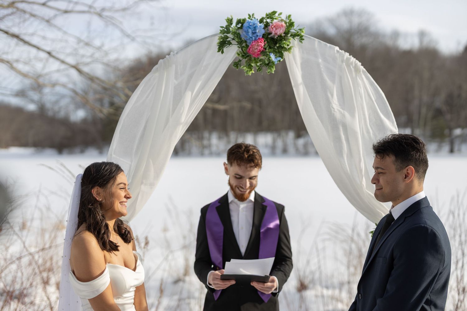 Putnam Memorial State Park, Redding, CT. Documentary style wedding photographer. Film Wedding Photographer. Winter Elopement.