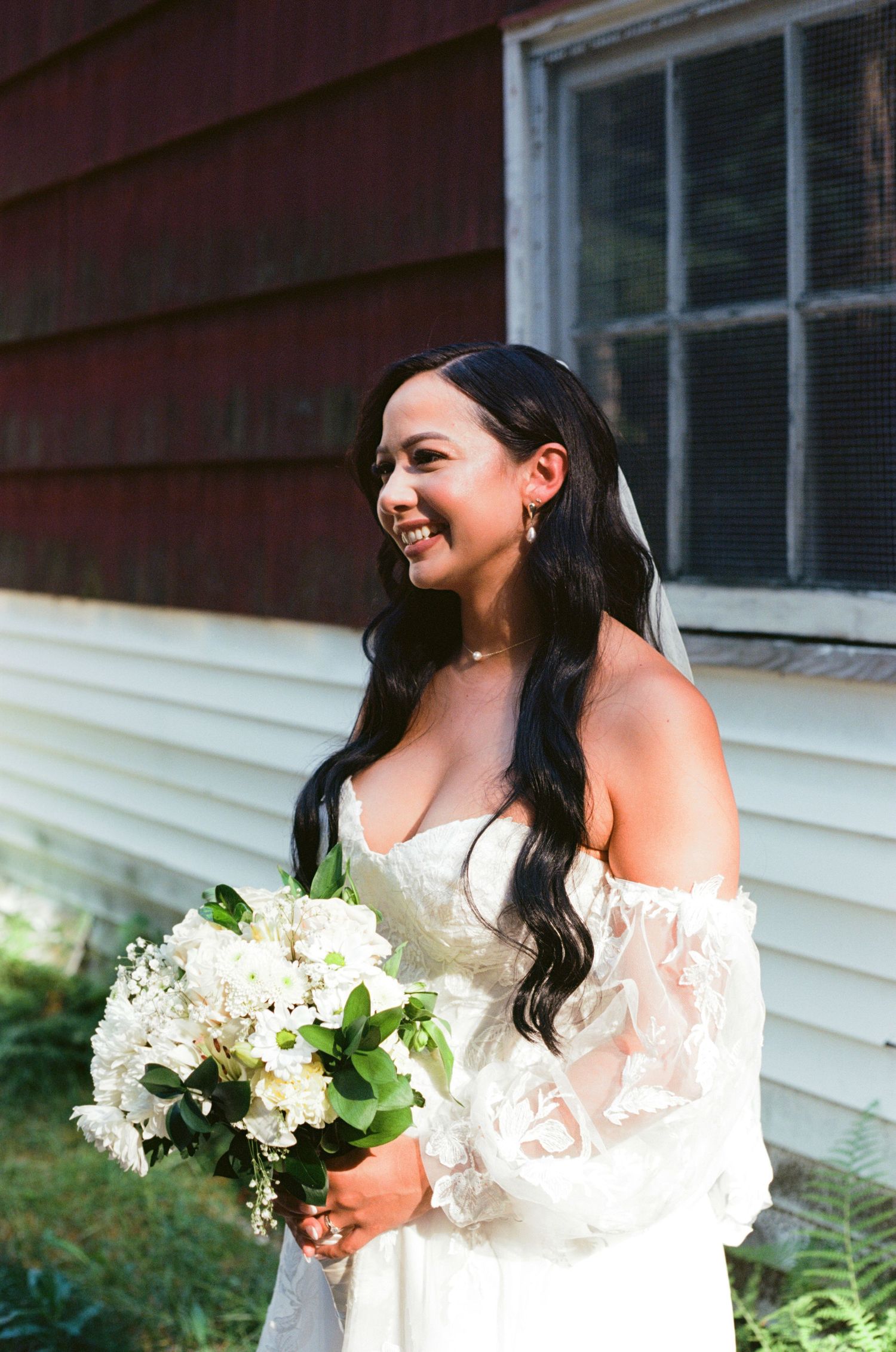 Film portrait of bride after ceremony at evergreen Farms, Dayville, Connecticut.