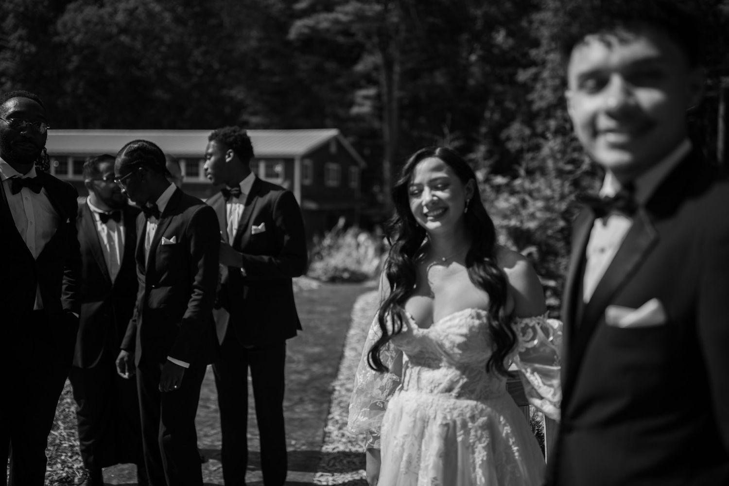 Artistic Portrait of bridal party. Evergreen Farms wedding Venue.