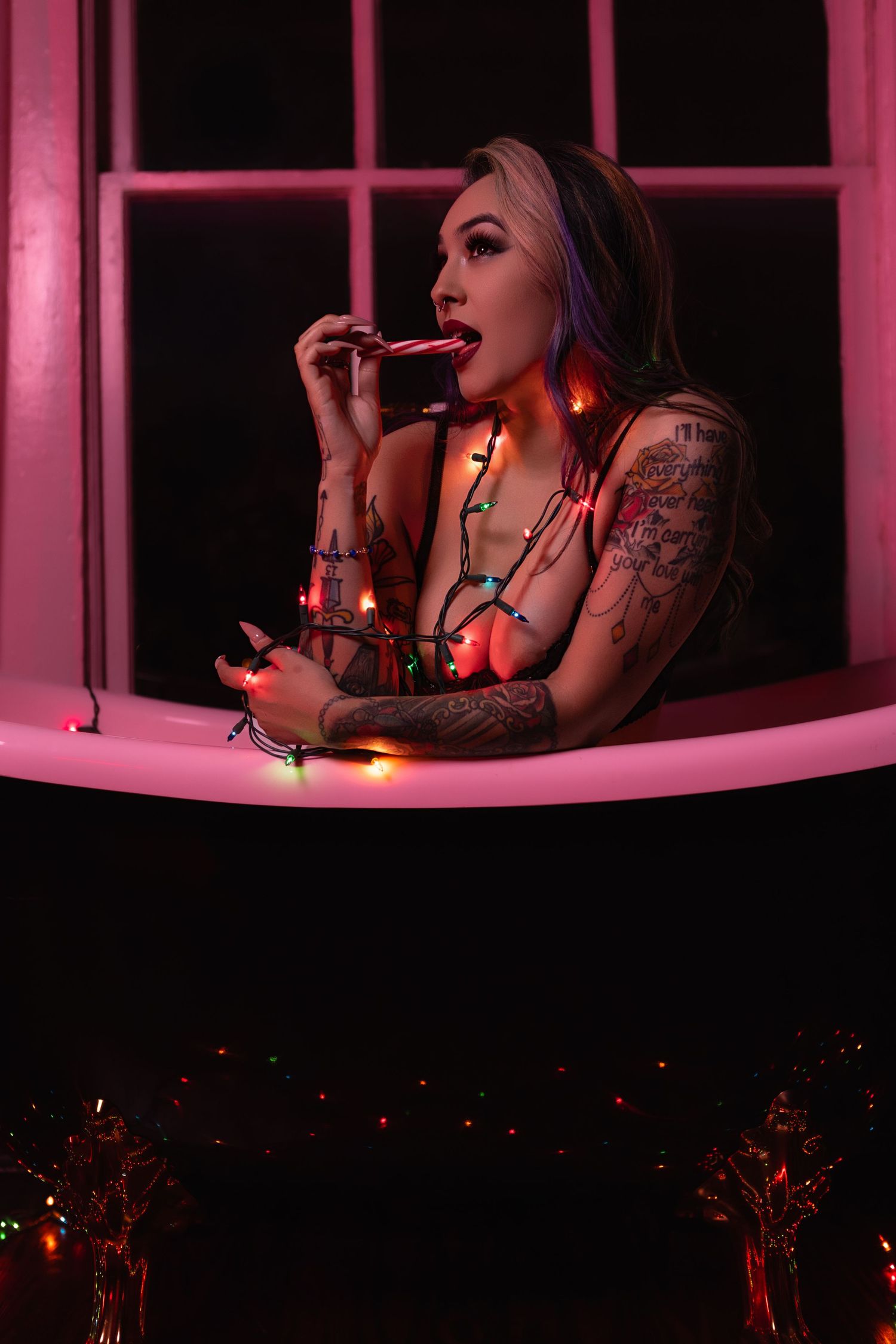 Studio boudoir portrait with moody lighting