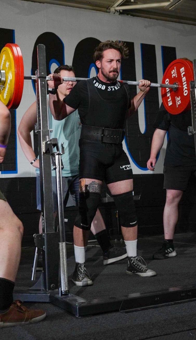 a man squatting