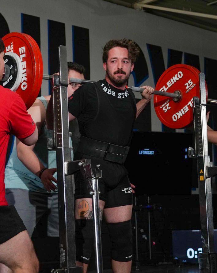 a man squatting
