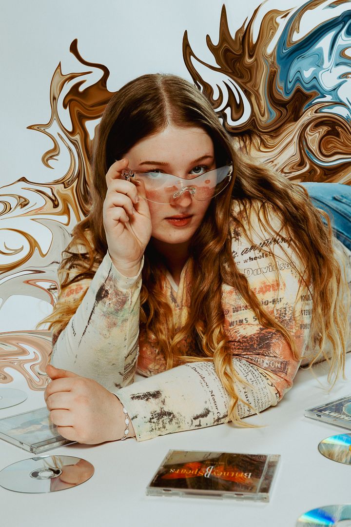 Artistic photo series showing flowing brown hair and vintage paper creating an ethereal double exposure effect.
