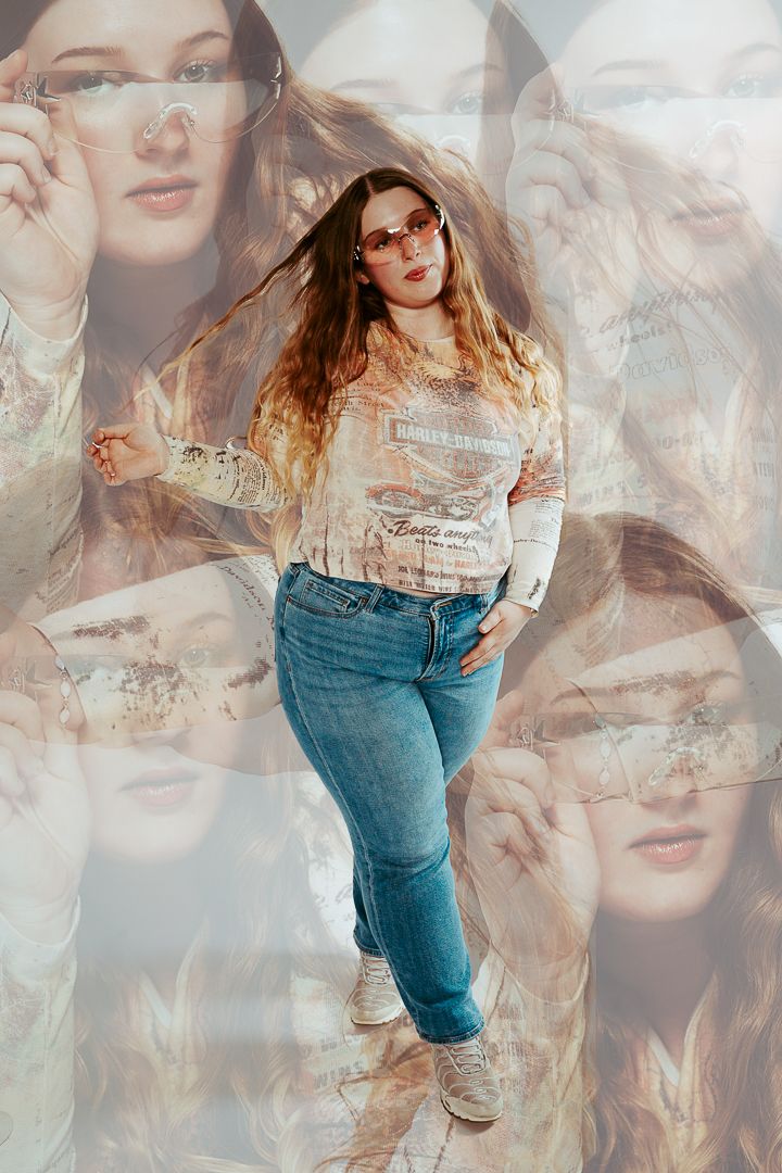 Artistic double exposure portrait with overlapping ethereal images creating a dreamy effect.
