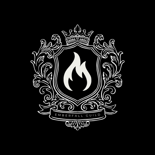 Ornate black and white crown logo designs with decorative flourishes and swirls in a vintage heraldic style.