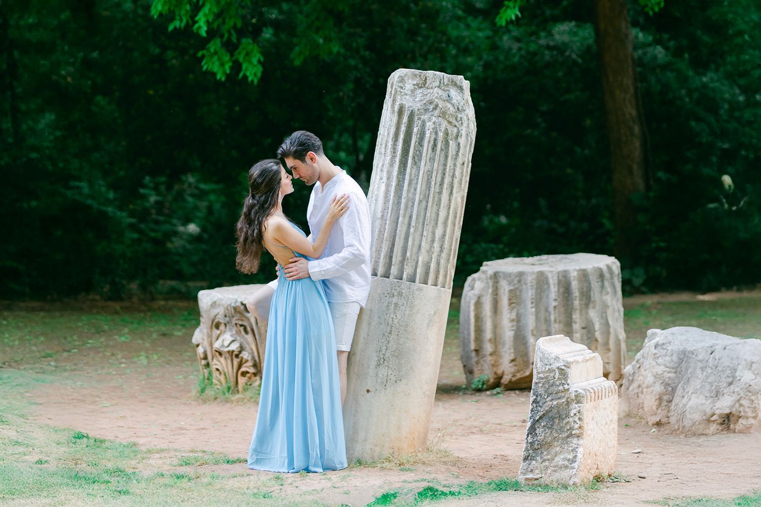 Couple photoshoot in Athens, editorial romantic portrait in soft natural light.