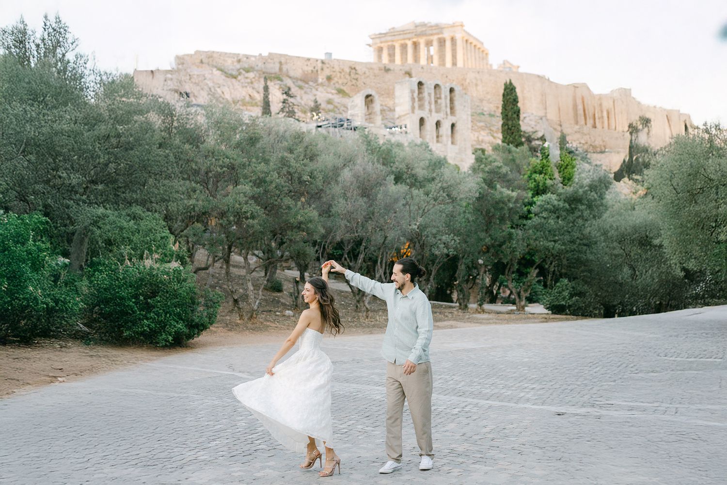 Couple session in Athens, relaxed editorial portrait with natural light.