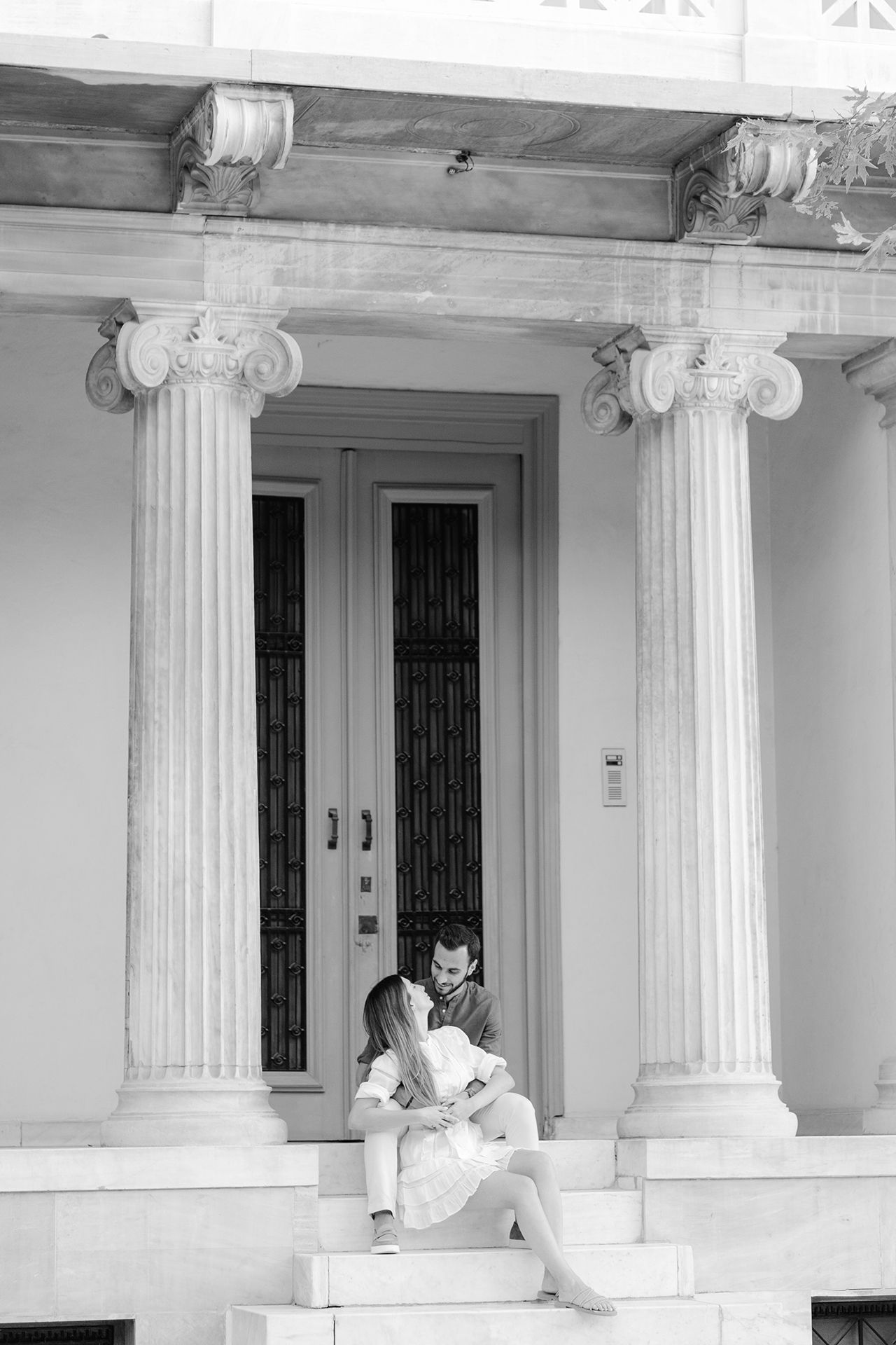 Couple portrait in Athens in soft natural light, editorial romantic photography.