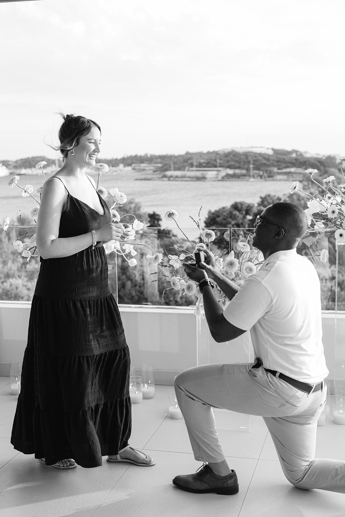 Couple celebrating proposal in Athens historic center