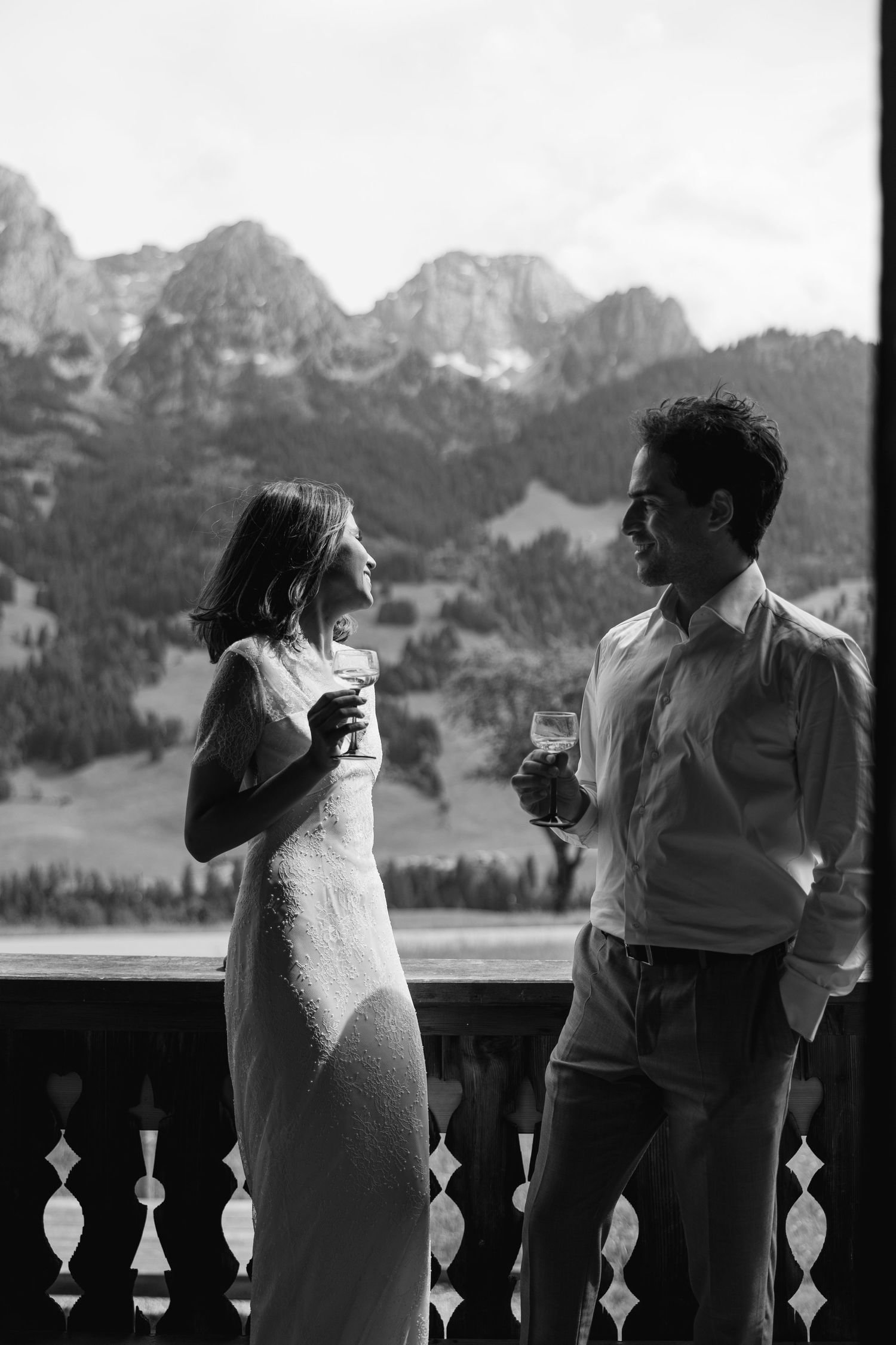 Champagne and wedding details at an intimate Swiss mountain wedding