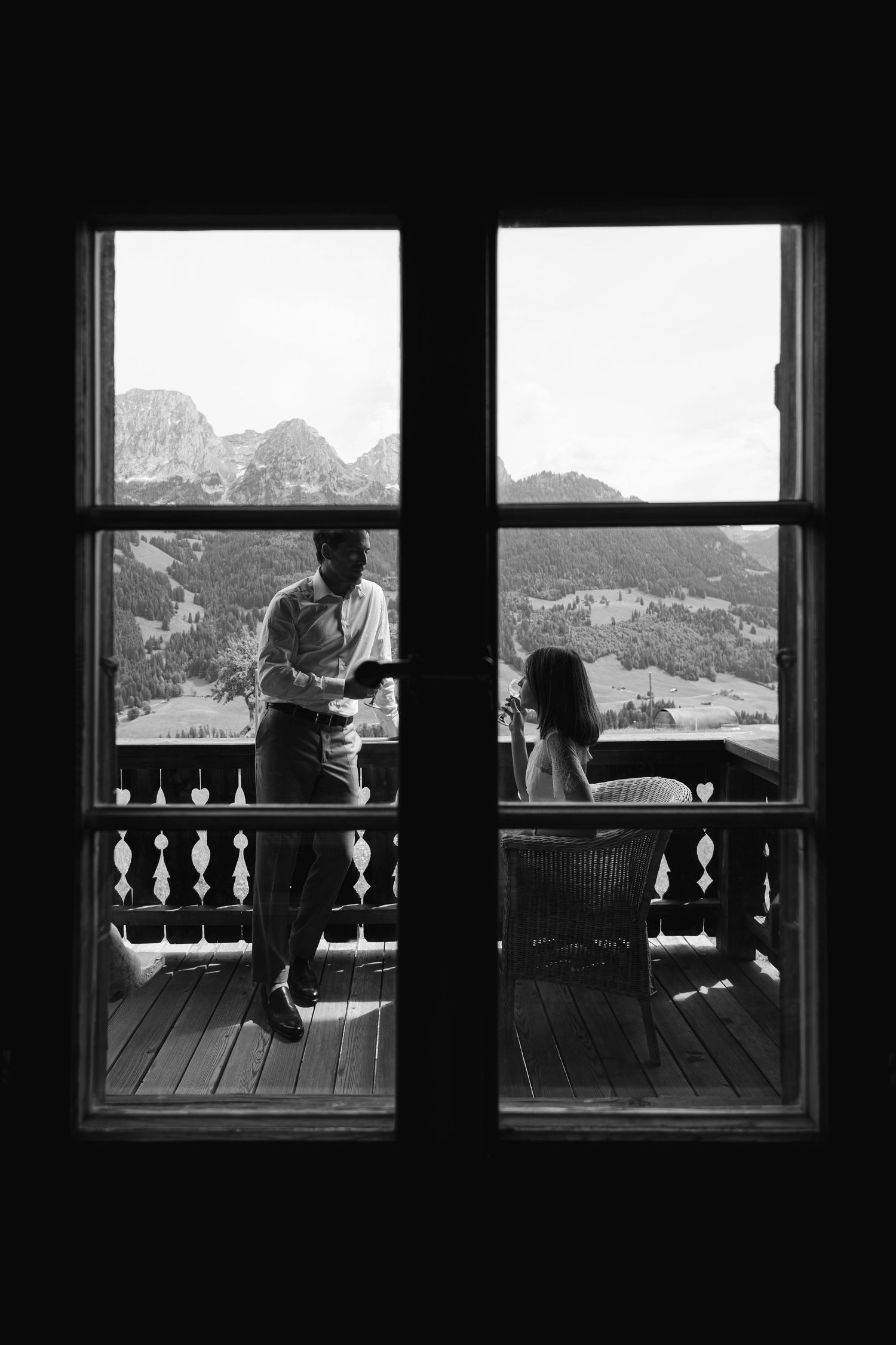Champagne and wedding details at an intimate Swiss mountain wedding
