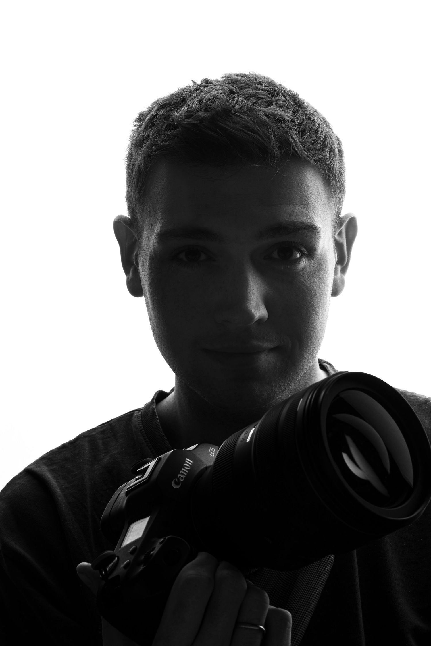A series of six black and white profile portraits showing a person's silhouette in dramatic lighting.
