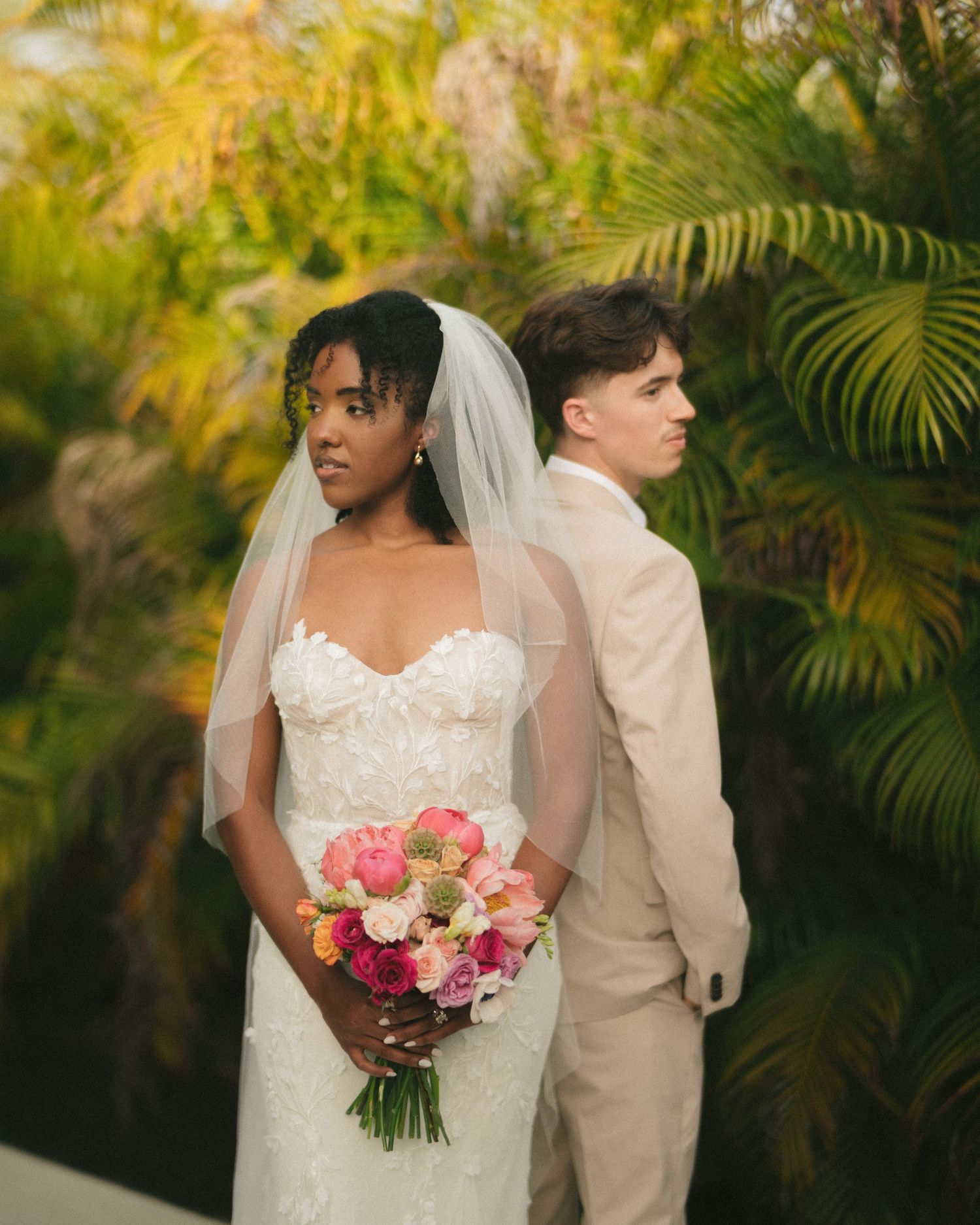 Wedding couple photographed in natural light
Bride and groom embracing during wedding day
Candid moment from a Florida wedding