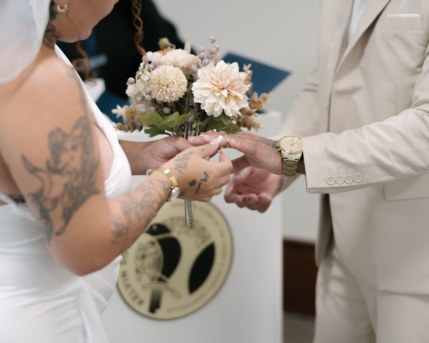 Wedding couple photographed in natural light
Bride and groom embracing during wedding day
Candid moment from a Florida wedding