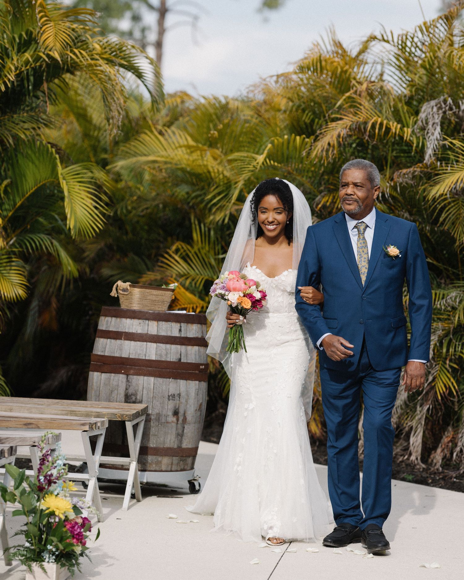 Wedding couple photographed in natural light
Bride and groom embracing during wedding day
Candid moment from a Florida wedding