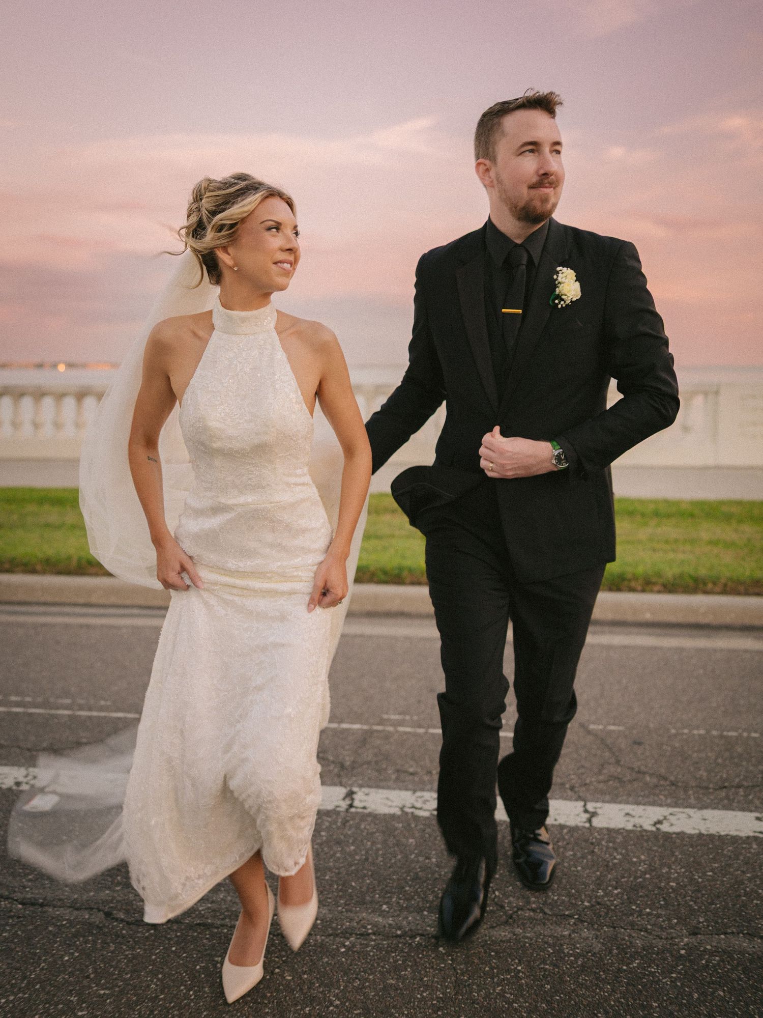 Wedding couple photographed in natural light
Bride and groom embracing during wedding day
Candid moment from a Florida wedding
