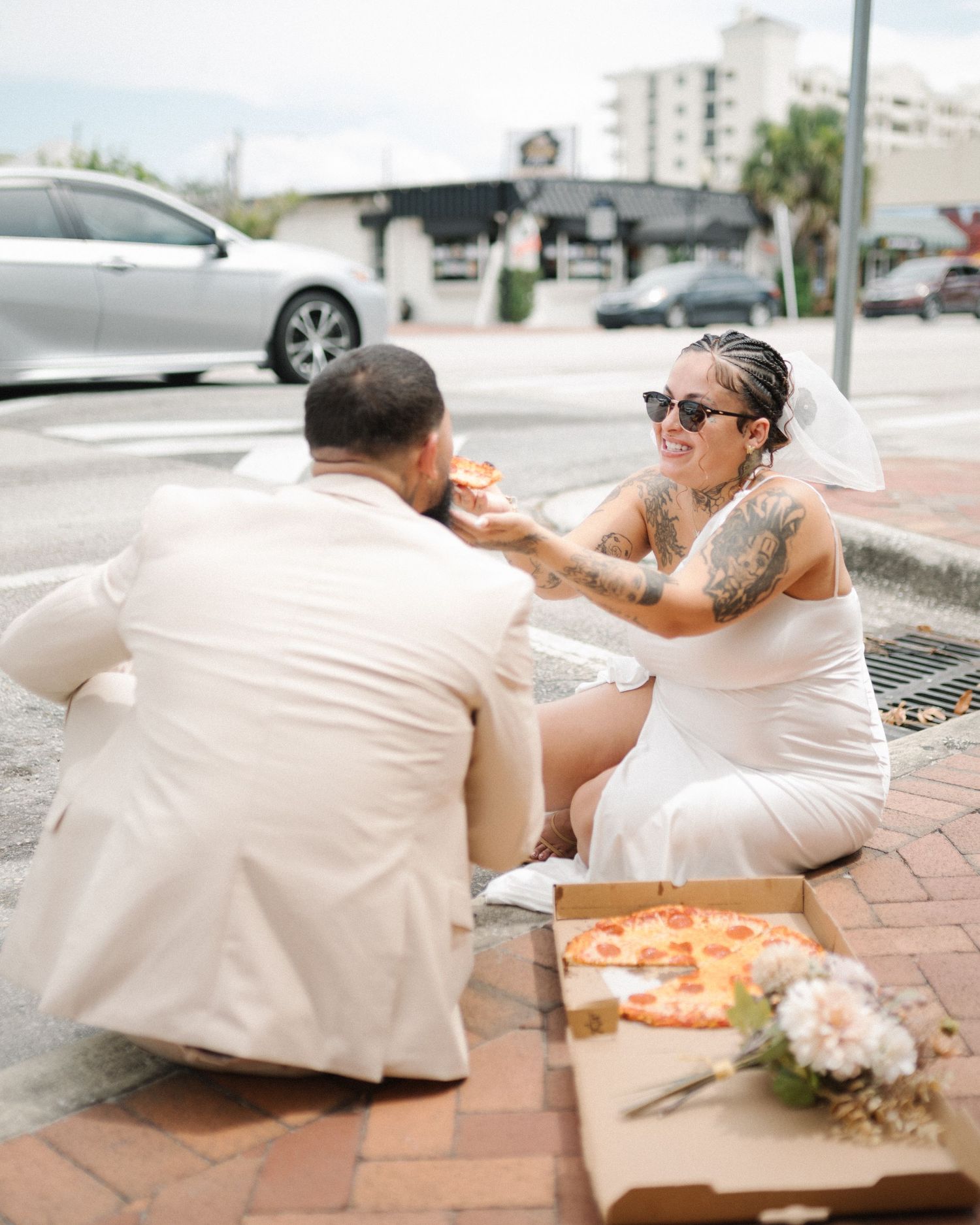Wedding couple photographed in natural light
Bride and groom embracing during wedding day
Candid moment from a Florida wedding