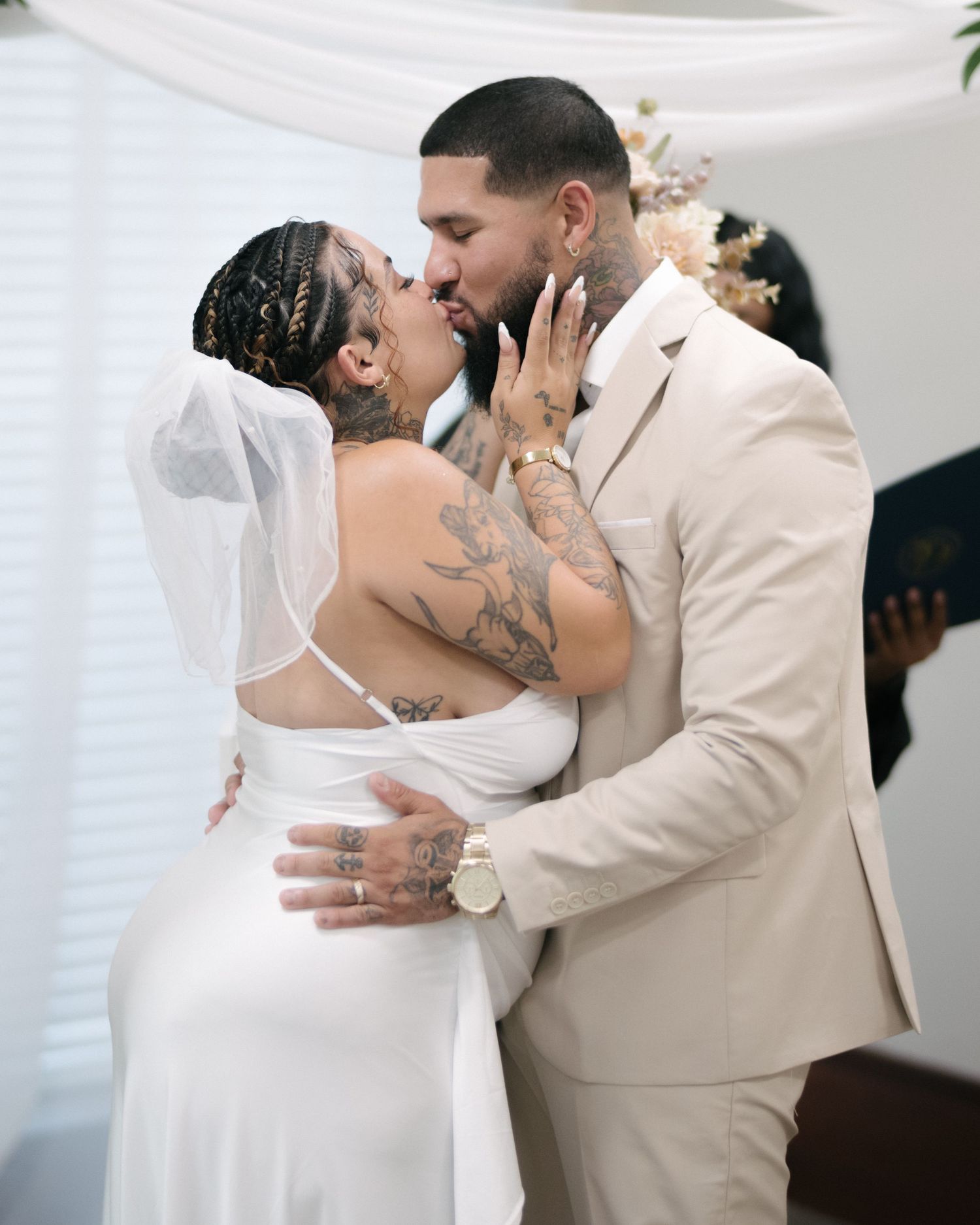 Wedding couple photographed in natural light
Bride and groom embracing during wedding day
Candid moment from a Florida wedding