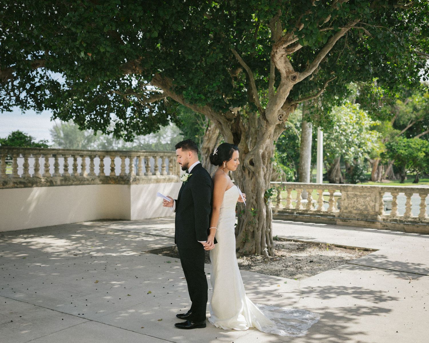 Wedding couple photographed in natural light
Bride and groom embracing during wedding day
Candid moment from a Florida wedding