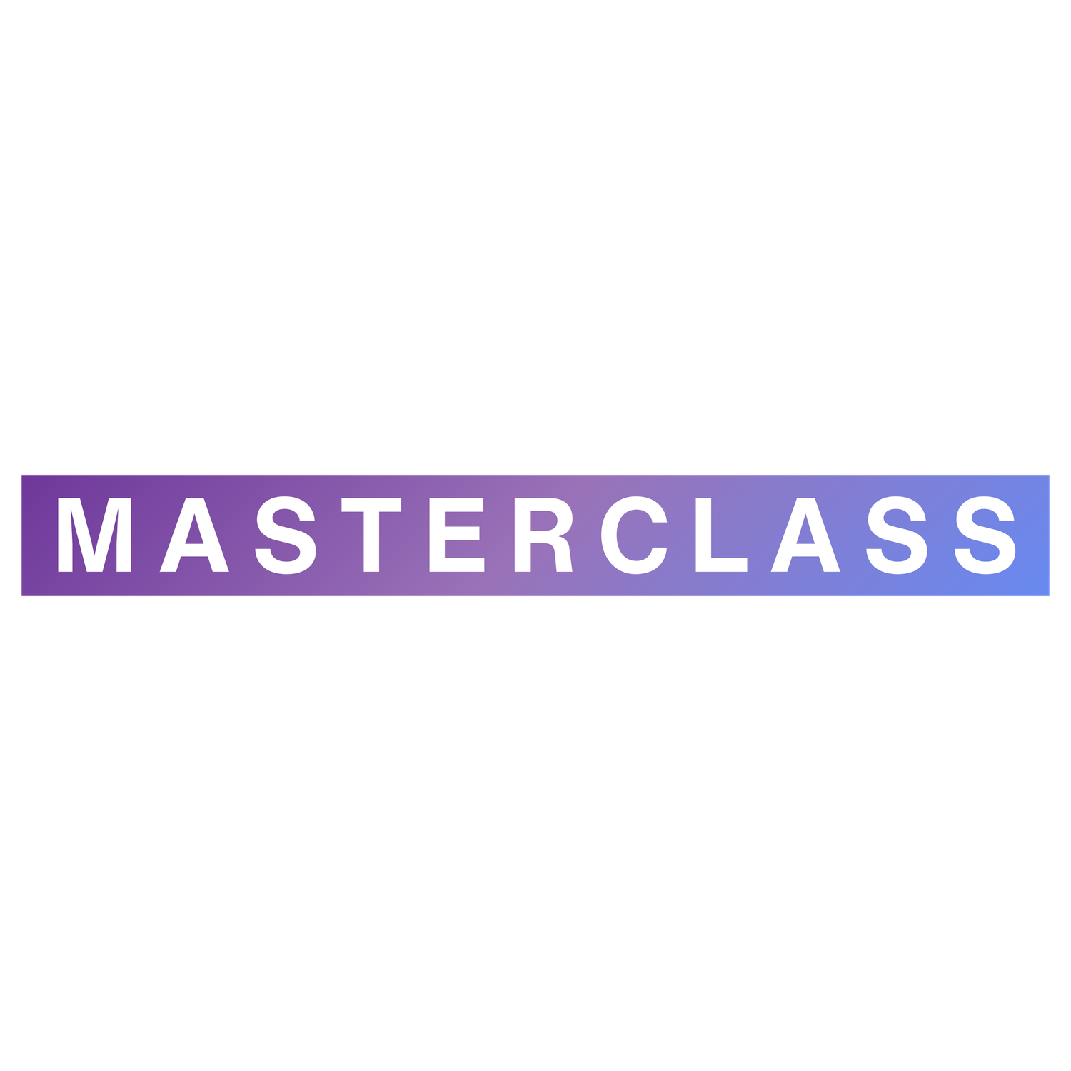MasterClass logo featuring bold white text on a purple-to-blue gradient rectangular banner.